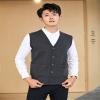 Men's V-Neck Cardigan Sweater Business Solid Color Single-Breasted Knitted Vest Casual All-Match Sleeveless Pocket Top (Dark Gray,XX-Large) view 2