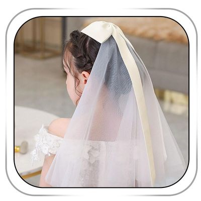 CanB Flowergirl Bowknot Veil First Communion Veil Bridal Elbow length Veils Bridesmaid Head plece Princess Birthday Headpieces