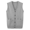 Men's V-Neck Cardigan Sweater Business Solid Color Single-Breasted Knitted Vest Casual All-Match Sleeveless Pocket Top (Grey,Large) view 1