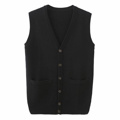 Kaxiya2021 Men's V-Neck Cardigan Sweater Business Solid Color Single-Breasted Knitted Vest Casual All-Match Sleeveless Pocket Top (Black,Large)