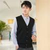 Kaxiya2021 Men's V-Neck Cardigan Sweater Business Solid Color Single-Breasted Knitted Vest Casual All-Match Sleeveless Pocket Top (Black,Large) view 2