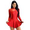 Sxiwei Woman Adult Ice Skating Leotard Dress Sheer Long Sleeve Backless Lyrical Ballet Dance Costume Red Small view 2