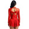 Sxiwei Woman Adult Ice Skating Leotard Dress Sheer Long Sleeve Backless Lyrical Ballet Dance Costume Red Small view 4