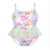 Moggemol Kids Girls Adjustable Spaghetti Straps One-Piece Swimsuit Mermaid Scales Ruffle Beach Bathing Suit Colorful Hearts 4 Years view 1