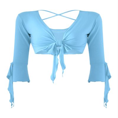 ACSUSS Women's Belly Dance Yoga Costume Wrap Tie Top Blouse 3/4 Sleeves Bolero Shrugs Cardigan Sky Blue One Size