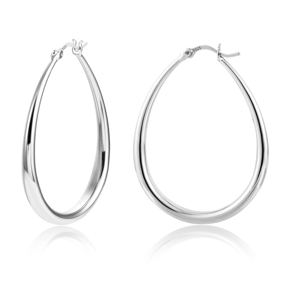 KISSPAT Large Sterling Silver Dangle Oval Hoop Earrings Hypoallergenic Oval Drop Dangling Earrings for Wome