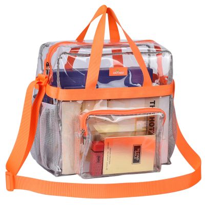 MAY TREE Clear Bag for Stadium Events 12612 Clear Tote Lunch Bag with Reinforced Straps for Work, Sporting Events and Gym, Orange