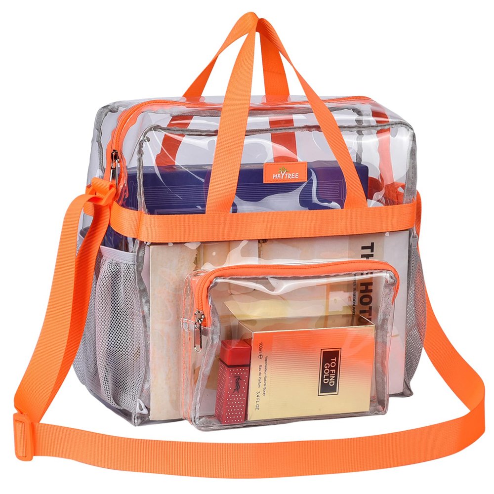 MAY TREE Clear Bag for Stadium Events 12612 Clear Tote Lunch Bag with Reinforced Straps for Work, Sporting Events and Gym, Orange