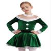 dPois Kids Teen Girl Christmas Costume Red Green Velvet Dress Princess Dress Mesh Shiny Tops Leotard Swing Dress Green 16 Years view 1