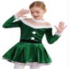 dPois Kids Teen Girl Christmas Costume Red Green Velvet Dress Princess Dress Mesh Shiny Tops Leotard Swing Dress Green 16 Years view 2