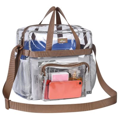 MAY TREE Clear Vinyl Tote Bag, 12 x 6 x 12 in, Brown, Suitable for Work, Travel, Sports, Office