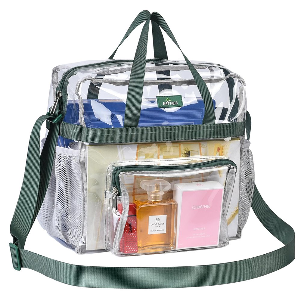 MAY TREE Clear Bag for Stadium Events 12612 Clear Tote Lunch Bag with Reinforced Straps for Work and Sporting Events, Green
