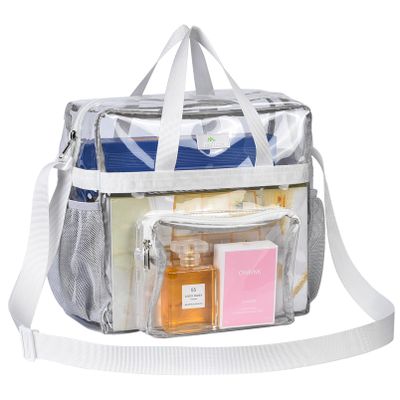 MAY TREE Clear Bag for Stadium Events 12612 Clear Tote Lunch Bag with Reinforced Straps for Work, Sporting Events and Gym, White