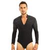 Alvivi Men's Shiny Rhinestones Long Sleeve V-Neck Zipper Bodysuit Latin Tango Dance Shirt Leotard Black X-Large view 1