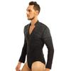Alvivi Men's Shiny Rhinestones Long Sleeve V-Neck Zipper Bodysuit Latin Tango Dance Shirt Leotard Black X-Large view 2