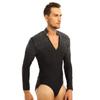 Alvivi Men's Shiny Rhinestones Long Sleeve V-Neck Zipper Bodysuit Latin Tango Dance Shirt Leotard Black X-Large view 3