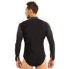 Alvivi Men's Shiny Rhinestones Long Sleeve V-Neck Zipper Bodysuit Latin Tango Dance Shirt Leotard Black X-Large view 4