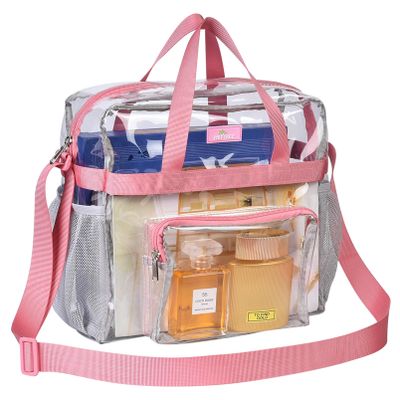 MAY TREE Clear Vinyl Tote Bag, Pink, 12 x 6 x 12 in