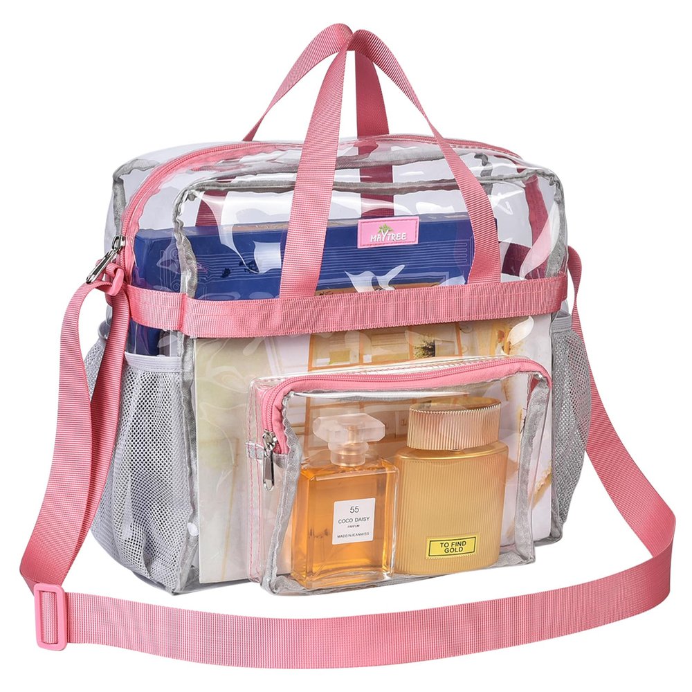 MAY TREE Clear Vinyl Tote Bag, Pink, 12 x 6 x 12 in