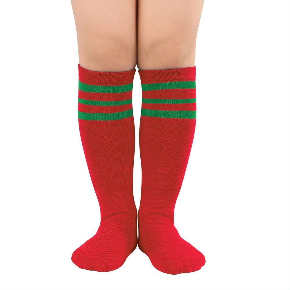 Zando Kid Soccer Socks Three Stripe Knee High Youth Softball Baseball Tube Compression Athletic Socks Children Halloween Cosplay for Boys Baby Girls Stockings 1 Pairs Christmas Series 4-6 Years