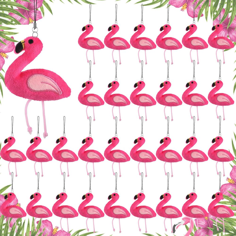 Civaner 30 Pcs Mini Flamingo Stuffed Animal Gift Flamingo Keychain Decorations Pink Keychain for Birthday Party Favor Decor