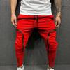 Saohuo Men's Athletic-Fit Cargo Pants Mid-waist Drawstring Sweatpants Casual Zipper Pocket Trousers Gym Fitness Joggers Red view 2
