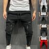 Saohuo Men's Athletic-Fit Cargo Pants Mid-waist Drawstring Sweatpants Casual Zipper Pocket Trousers Gym Fitness Joggers Red view 3