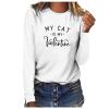 Womens Tops My Cat is My Valentine Blouse Long Sleeve T-Shirt Tops Casual Pullover Shirts Loose Crewneck Sweatshirts White view 1