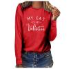 Womens Tops My Cat is My Valentine Blouse Long Sleeve T-Shirt Tops Casual Pullover Shirts Loose Crewneck Sweatshirts Red view 1