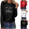 Womens Tops My Cat is My Valentine Blouse Long Sleeve T-Shirt Tops Casual Pullover Shirts Loose Crewneck Sweatshirts Red view 2