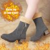 Bcshiye Womens Winter Snow Boots Warm Suede Chunky Heel Round Toe Faux Fur Outdoor Zipper Mid-Calf Ankle Booties view 2