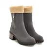 Bcshiye Womens Winter Snow Boots Warm Suede Chunky Heel Round Toe Faux Fur Outdoor Zipper Mid-Calf Ankle Booties view 3