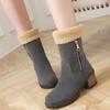 Bcshiye Womens Winter Snow Boots Warm Suede Chunky Heel Round Toe Faux Fur Outdoor Zipper Mid-Calf Ankle Booties view 4