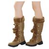 Bcshiye Mid Calf Boots for Women Fully Fur Lining Warm Boots Suede Low Heel Round Toe Slip-on Winter Snow Boots