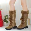 Bcshiye Mid Calf Boots for Women Fully Fur Lining Warm Boots Suede Low Heel Round Toe Slip-on Winter Snow Boots view 2