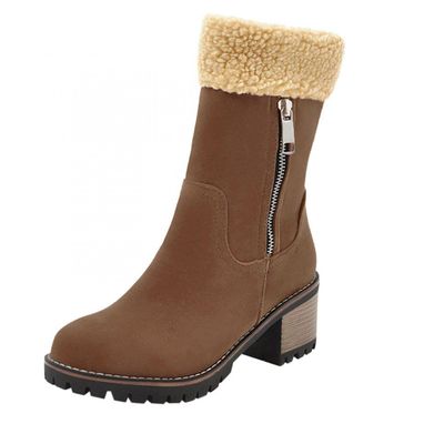Bcshiye Womens Winter Snow Boots Warm Suede Chunky Heel Round Toe Faux Fur Outdoor Zipper Mid-Calf Ankle Booties