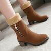 Bcshiye Womens Winter Snow Boots Warm Suede Chunky Heel Round Toe Faux Fur Outdoor Zipper Mid-Calf Ankle Booties view 2