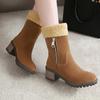 Bcshiye Womens Winter Snow Boots Warm Suede Chunky Heel Round Toe Faux Fur Outdoor Zipper Mid-Calf Ankle Booties view 3