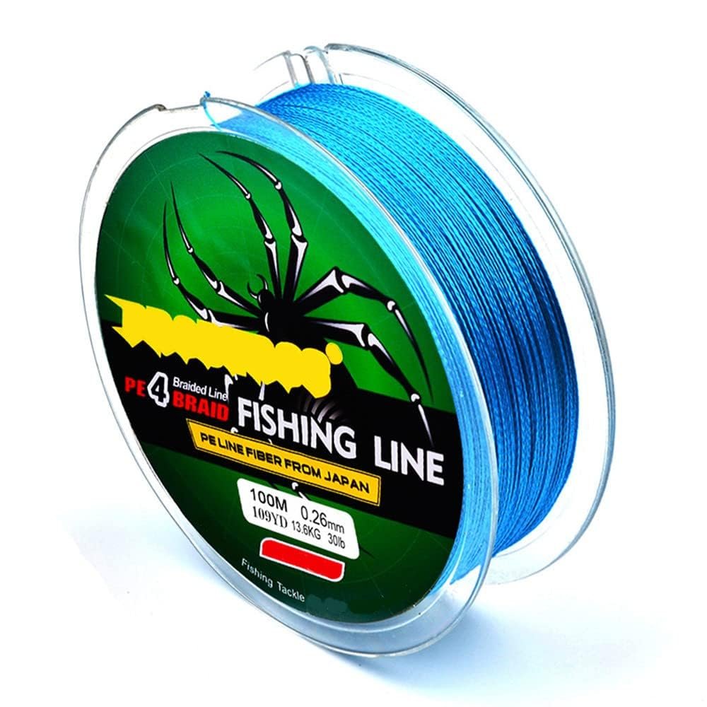 Braided Fishing Line 4 Strands, 109 Yards Length Colorful Super Strong Abrasion Resistant Fade Resistant PE Braid Wire 6LB-100LB for Saltwater Fishing (25LB, Blue)