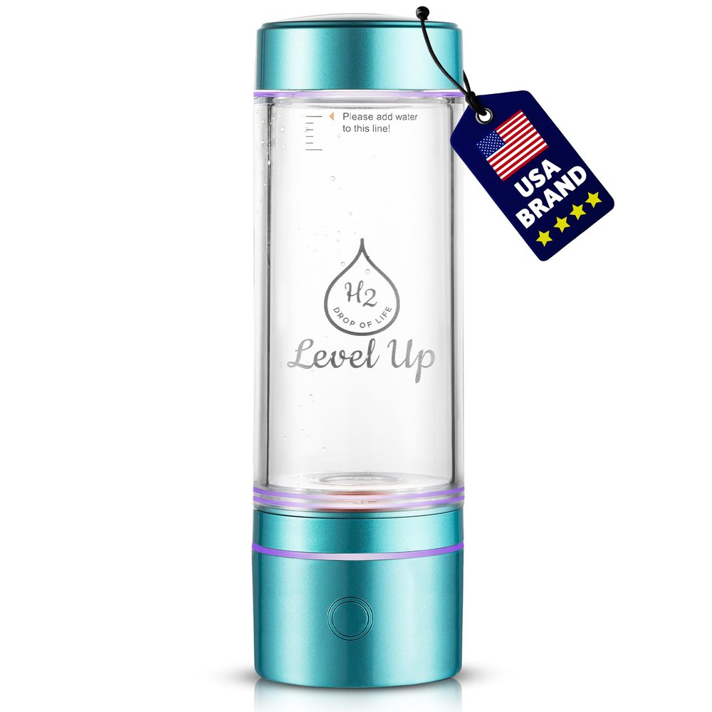 LevelUpWay - Improved Hydrogen Water Bottle Generator  Up to 4000 PPB Pure Hydrogen Water  Dual Chamber SPE PEM Technology  Blue  Enhanced Hydration Solution