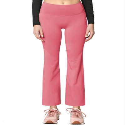Active Queens QB3021 Peached Seamless Front Leggings with Inner Pocket Ankle Boot Cut Yoga Pants L Mauve