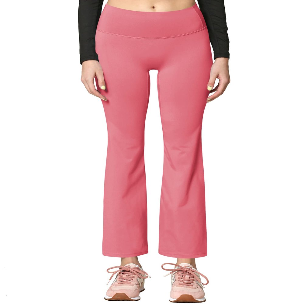 Active Queens QB3021 Peached Seamless Front Leggings with Inner Pocket Ankle Boot Cut Yoga Pants L Mauve