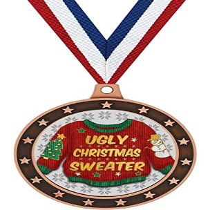 Ugly Christmas Sweater Universe Star Medals and Trophies, 2.5" Bronze Ugly Sweater Medal Awards, 50 Pack Prime