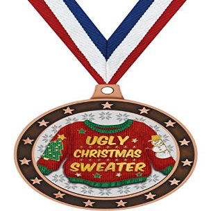 Ugly Christmas Sweater Universe Star Medals and Trophies, 2.5" Bronze Ugly Sweater Medal Awards, 50 Pack Prime
