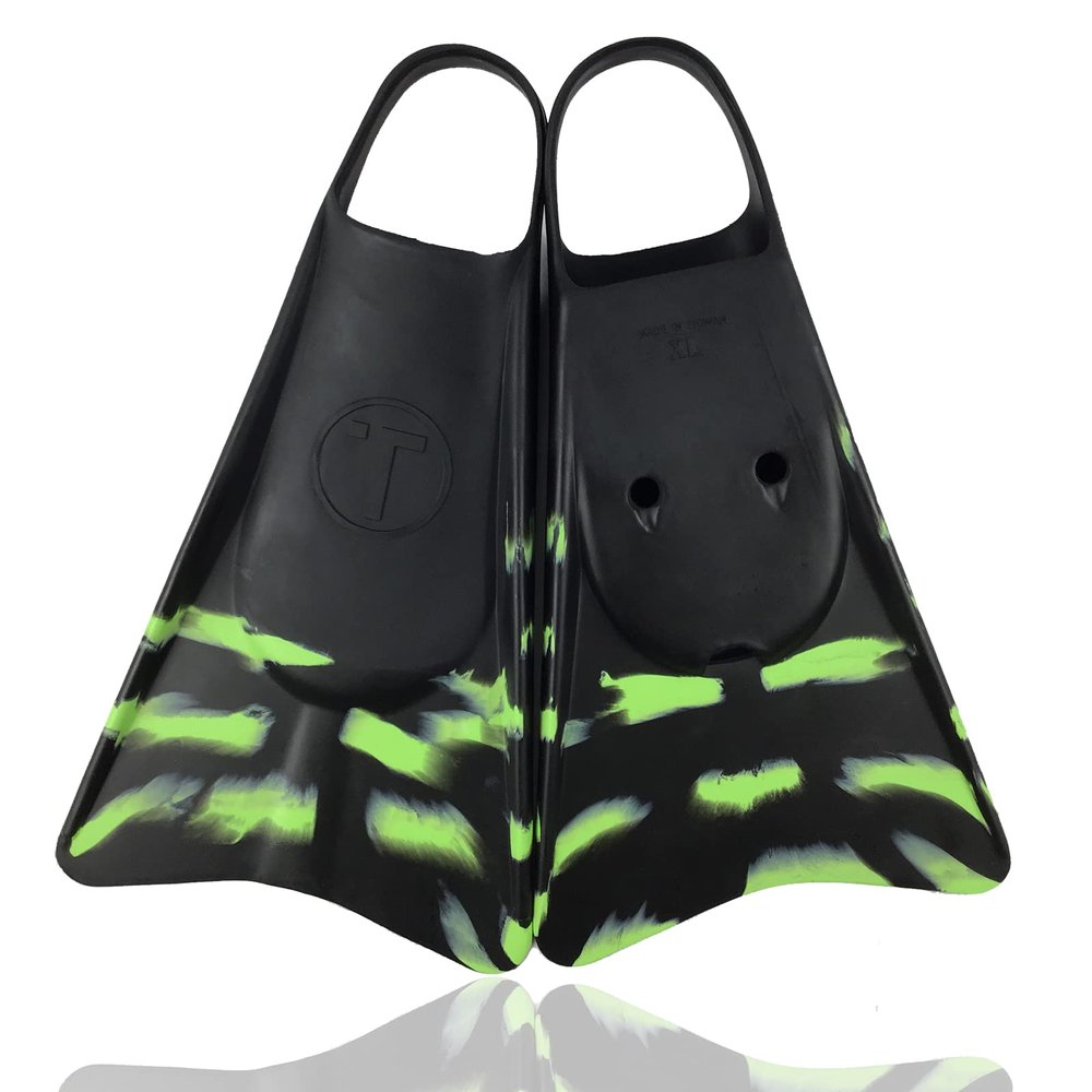 Tribe T2 Bodyboarding Swimfins - Great for Beach and Pool! Black/Lime XL
