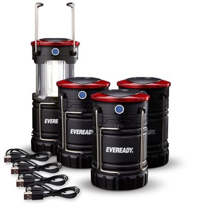 Eveready Collapsible Rechargeable Lanterns, 300 Lumens, USB Rechargeable Lantern, Outdoor and Camp Lantern, Micro-USB Charging Cable Included, 4 Count