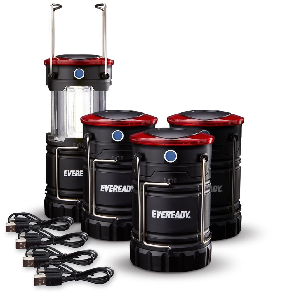 Eveready Collapsible Rechargeable Lanterns, 300 Lumens, USB Rechargeable Lantern, Outdoor and Camp Lantern, Micro-USB Charging Cable Included, 4 Count