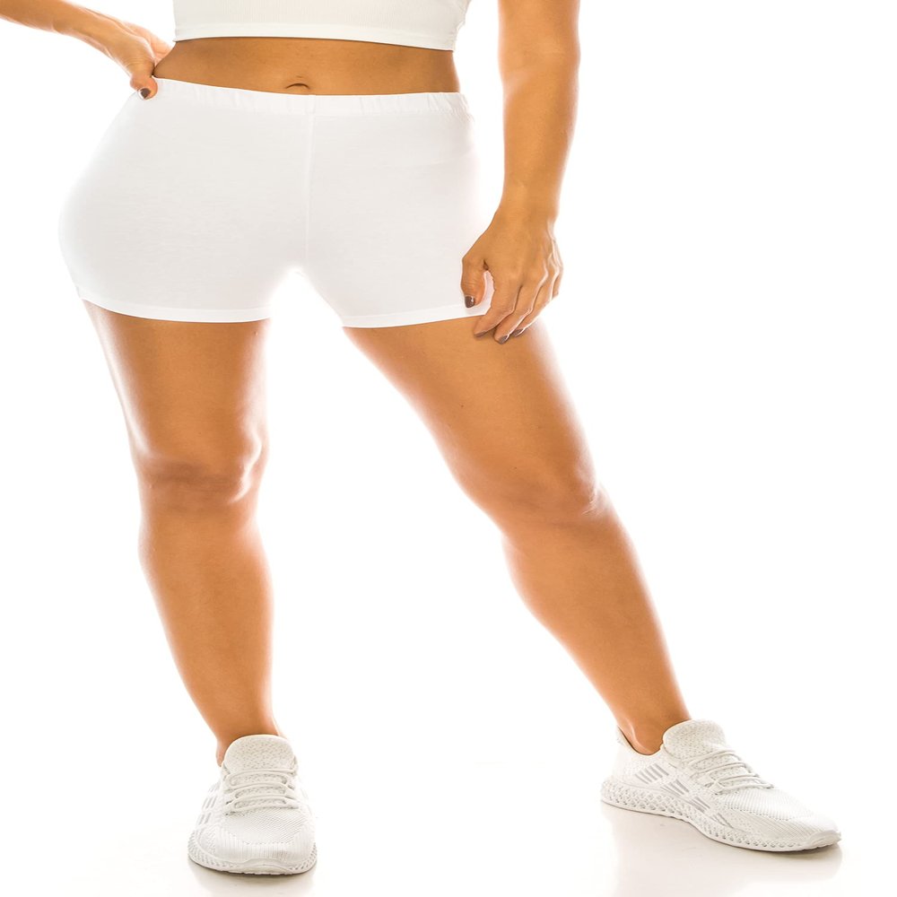 RENESEILLE Women's Active Biker Shorts  High Waist 3 Inseam Athletic Workout Gym Sports Yoga Running Bike Pants SJ-03 White XL