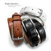 Armando Men's Dress Belt Solid Brass Buckle (Silver) Italian Calfskin Genuine Leather Dress Belt 1-1/8"(30mm) Wide (Lizard Navy, 36) view 3