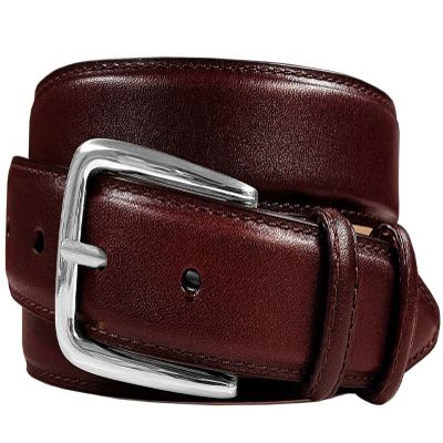 Armando Men's Dress Belt Solid Brass Buckle (Silver) Italian Calfskin Genuine Leather Dress Belt 1-1/8"(30mm) Wide (Smooth Burgundy, 38)